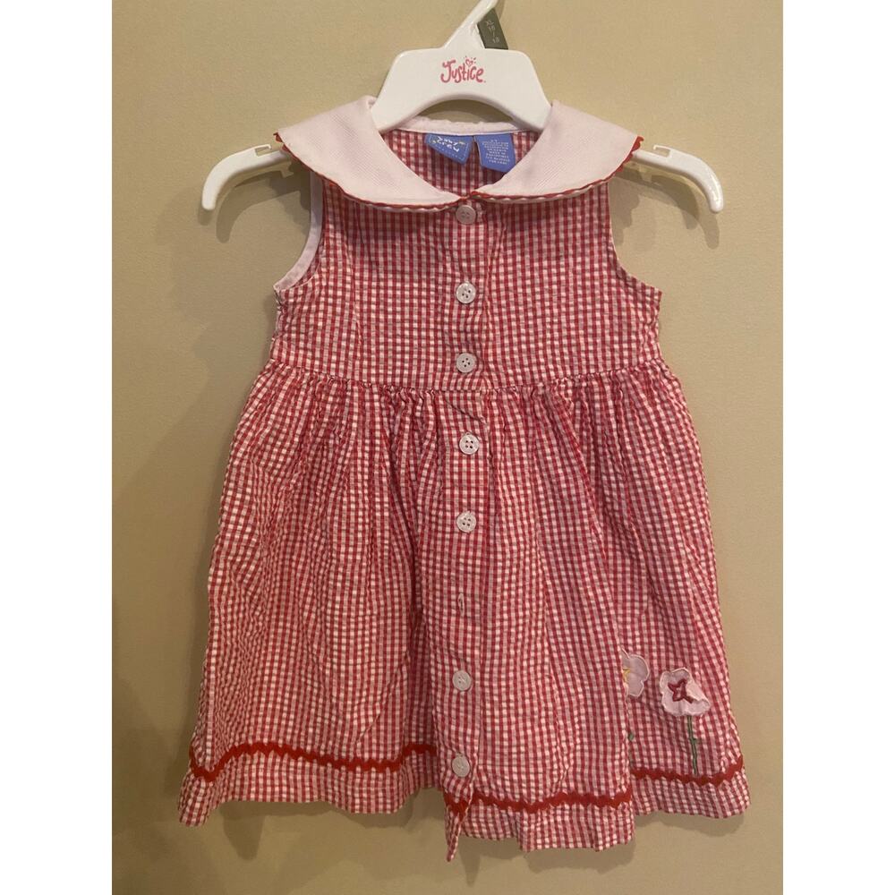 Baby Crew Size‎ 18 Month Seersucker Flower Embroidered Red Plaid Cotton